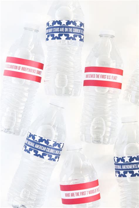 july  water bottle wraps featuring usa trivia print labels
