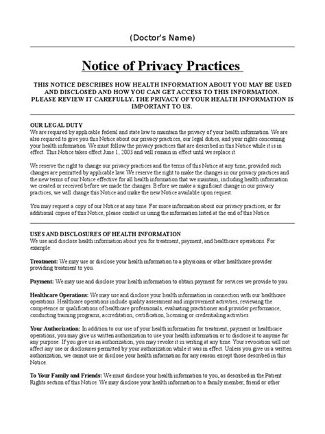 notice  privacy practices generic privacy health informatics