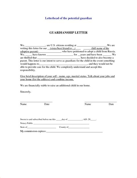 guardianship letter template samples letter template collection