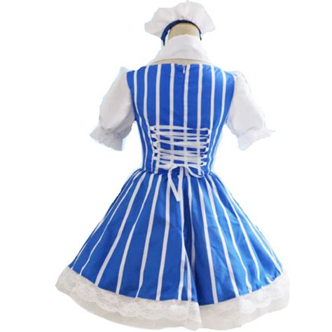 5pcs french maid square collar half sleeve top and stripe mini dress