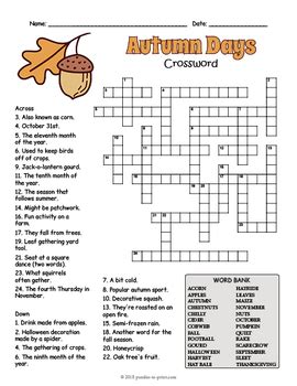 fall crossword puzzle worksheet  versions  puzzles  print
