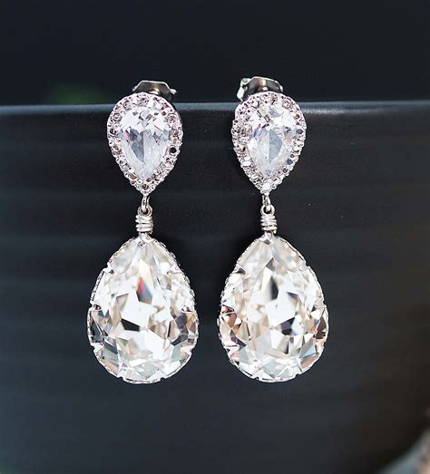 wedding jewelry bridal earrings bridesmaid earrings cubic zirconia earrings  clear white