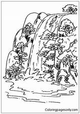 Waterfall Coloring Pages Adults Color Kids Getcolorings Print Online Printable Nature sketch template