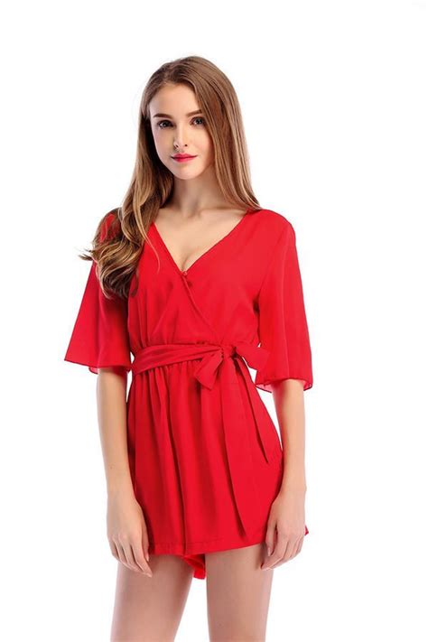 hualong sexy deep v chiffon short sleeve romper online