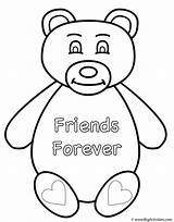 Coloring Teddy Valentine Bear Valentines Friends Forever Bears Print sketch template