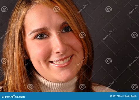 full face view   attractive happy young woman stock photo image