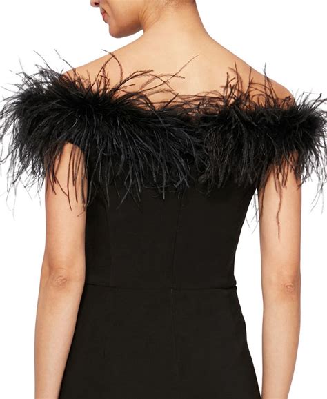 alex evenings faux feather off the shoulder gown and reviews dresses