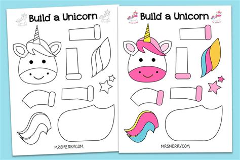 printable build  unicorn craft  kids  merry