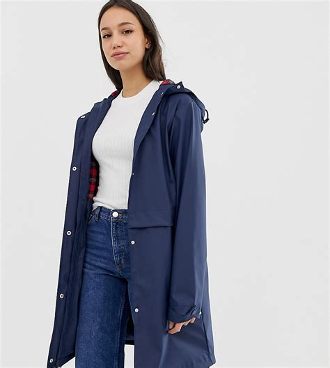 asos design tall regenjas met geborstelde geruite voering blauw tall fashion