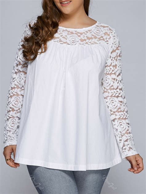 white  size lace splicing long sleeve blouse rosegalcom