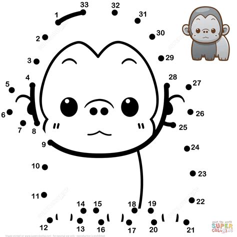 cute baby gorilla dot  dot  printable coloring pages