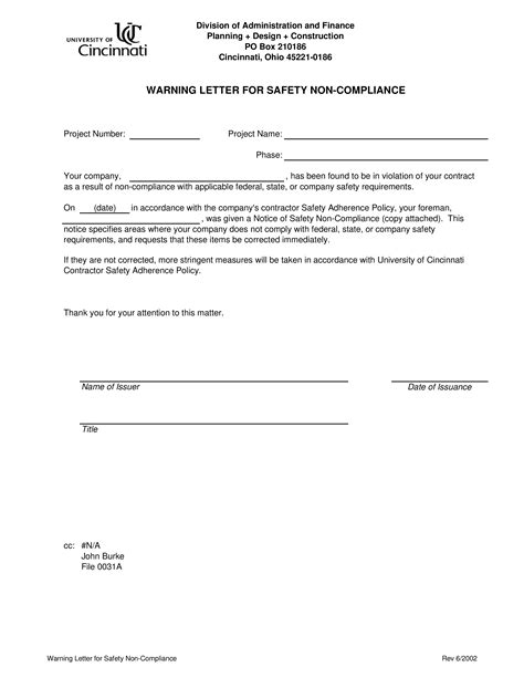 safety violation warning letter templates  allbusinesstemplatescom
