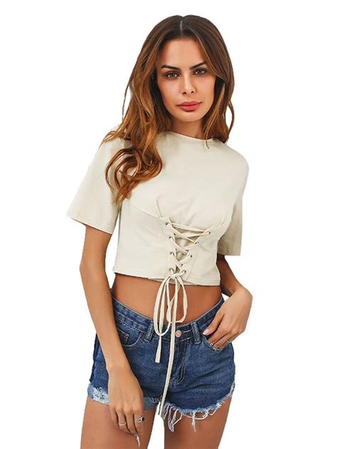 buy new sexy women crop top lace up front bandage