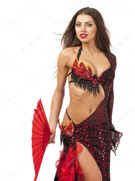 Woman Traditional Spanish Flamenco Dancer Dancing In A Red