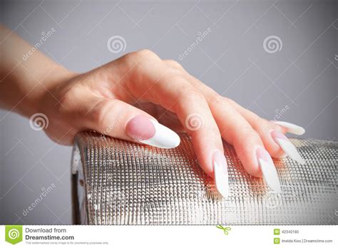 close  portrait  female hand  manicured fashion nails stock