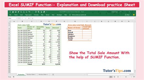 excel sumif function  practice sheet tutors tips