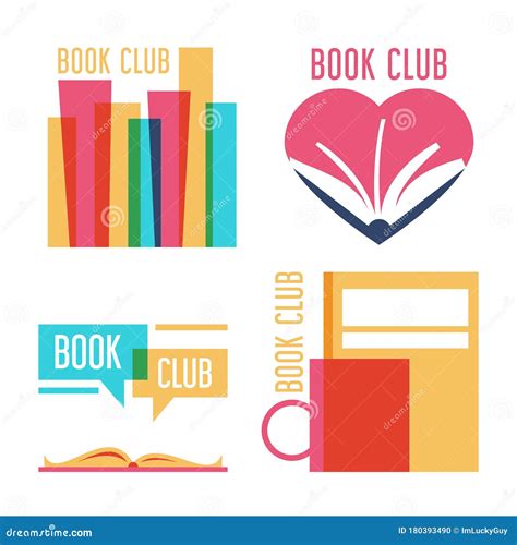 colorful set  logo  book club vector isolated stock illustration