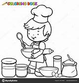 Utensilios Preparing Kochen Cocinar Negro Cucinare Chef Koken Voorbereidingen Kleurende Jongen Treffen Nino Panificio Vettore Ragazzino Utensilio Ilustracion sketch template