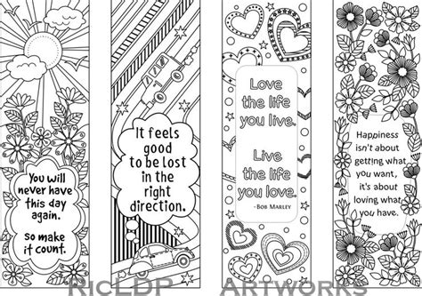 4 Coloring Bookmarks With Motivational Quotes Bookmark Etsy Canada