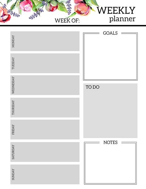 weekly planner template printable crownflourmillscom