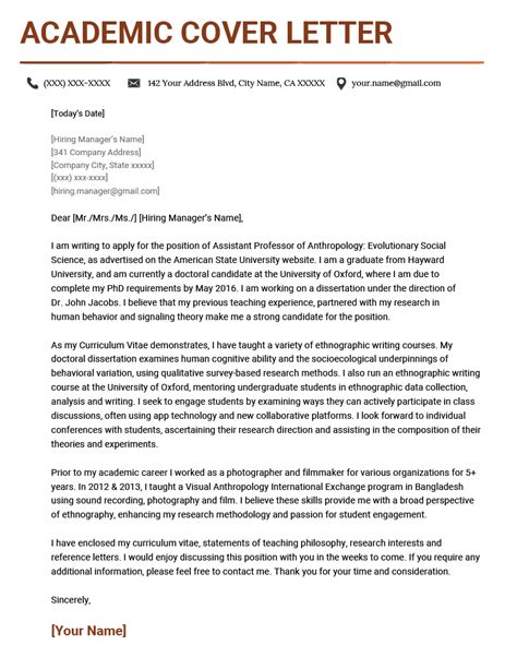 academic cover letter  kickresume