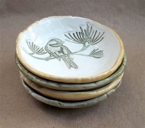ceramic hand built pottery bird prep dipping sauce bowls