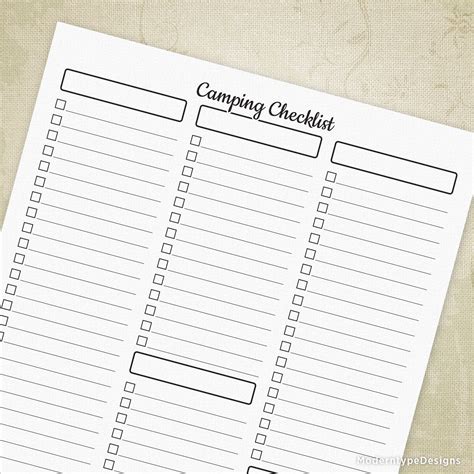 camping checklist planner printable