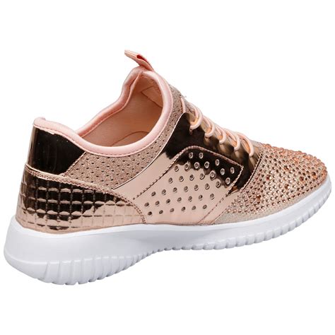 womens shoes ladies trainers sneakers diamante metallic sports fitness size  ebay