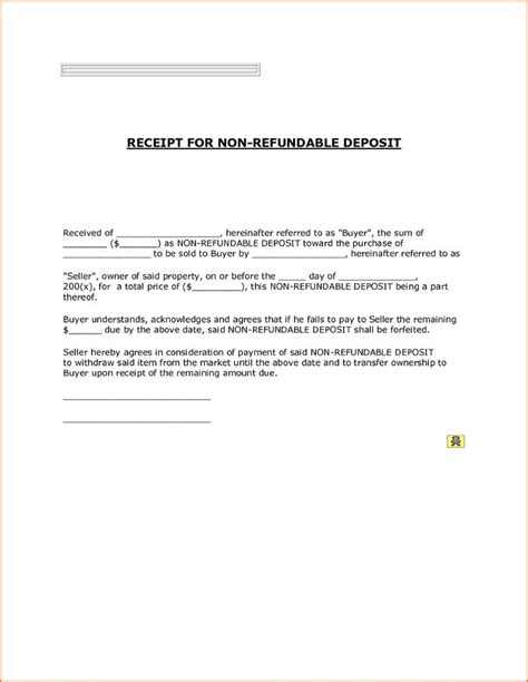 nonrefundable deposit   payment receipt template  intended