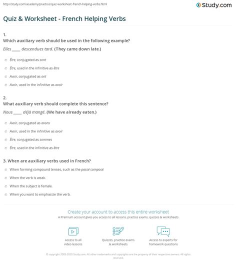 quiz worksheet french helping verbs studycom
