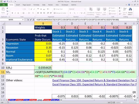Excel Magic Trick 747 Expected Returns And Standard Deviation Single