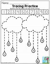 Numbers Worksheets Preschool Tracing Clouds Trace Raindrops Weather Writing Practice Math Kindergarten Theme Cloud Lines Activity Activities April Straight Grade sketch template