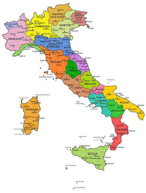 landkarte von italien italien karte mit regionen staedte