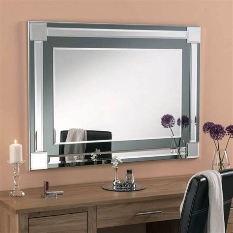bevelled contemporary rectangular grey wall mirror homesdirect