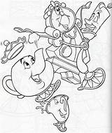 Coloring Pages Cogsworth Lumiere Mrs Potts Disney Colouring Beast Beauty Adult Book Printables Belle sketch template