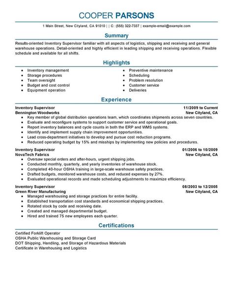 professional inventory supervisor resume examples livecareer