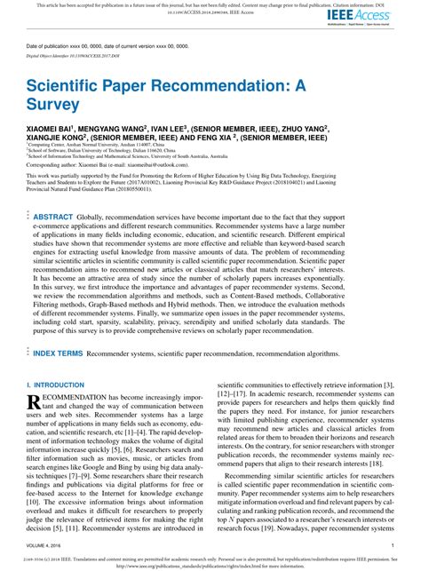 scientific paper recommendation  survey