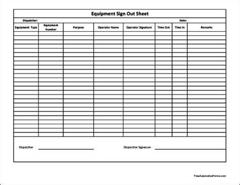 basic equipment sign  sheet
