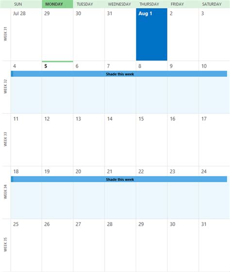 shading   week  monthly calendar outlook forums