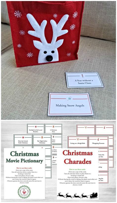 christmas charades game pictionary words printable cards