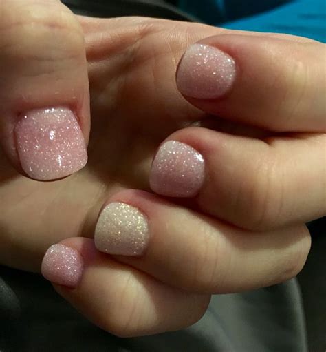 Pink Glitter White Glitter Powder Dipped Nails Manicure Mani Winter