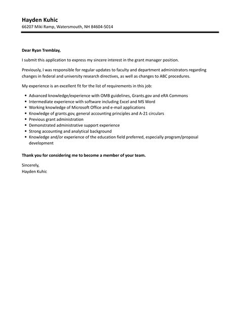 grant manager cover letter velvet jobs