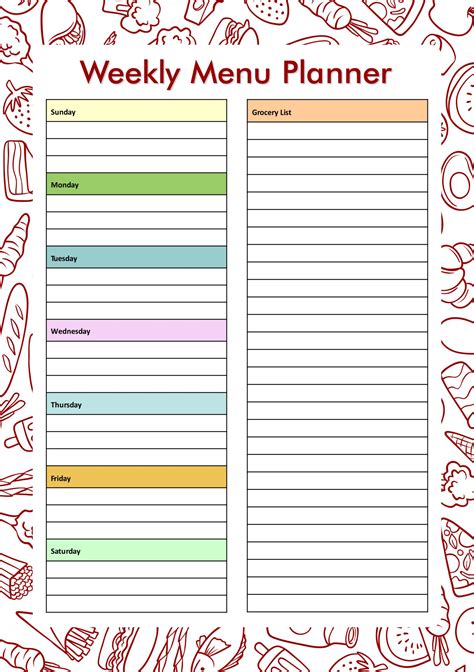 menu planner  grocery list printable set