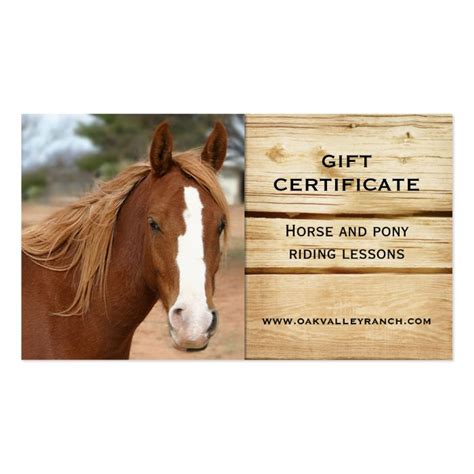 horse riding lessons gift certificate template business card zazzle
