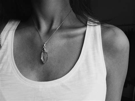 crystal stone necklace and white tank top ☼ ☾ stone necklace silver