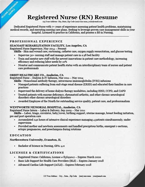registered nurse rn resume sample tips resume companion