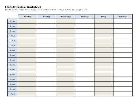printable blank class schedule printablee