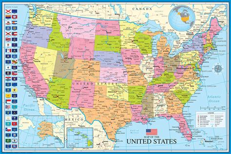 map   united states  america usa  wall poster eurographi