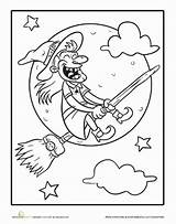 Witch Worksheet Halloween Coloring Education Worksheets Cackling Wickedly Wart Nosed Soaring Across Sky Wild She Way Her Spooky Kid Fill sketch template