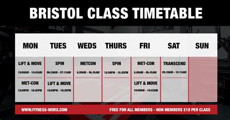 bristol class timetable fitness worx
